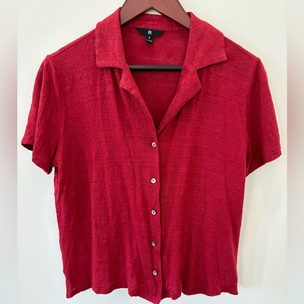Banana Republic Linen Camp Shirt - Red, S